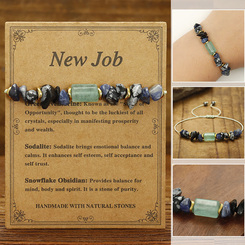 Buddha Stones New Job Green Aventurine Sodalite Snowflake Obsidian Energy Bracelet - New Job(Wrist Circumference 14-24cm) - image 0