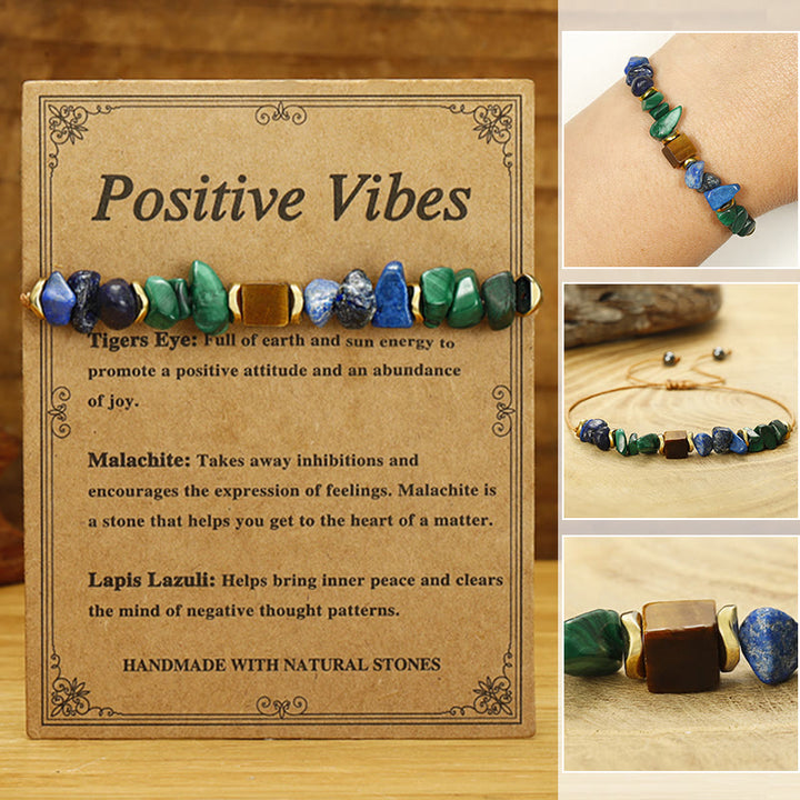 Buddha Stone Positive Vibes Malachite Tiger's Eye Lazurite Lapis Lazuli Anti-anxiety Bracelet - Positive Vibes(Wrist Circumference 14-24cm) - image 0