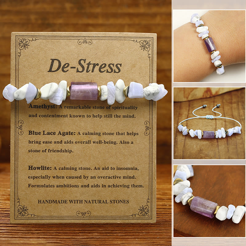 Buddha Stones De-Stress Amethyst Blue Lace Agate Howlite Healing Bracelet - De-Stress(Wrist Circumference 14-24cm) - image 0