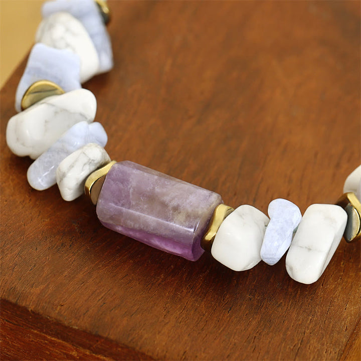 Buddha Stones De-Stress Amethyst Blue Lace Agate Howlite Healing Bracelet - image 7
