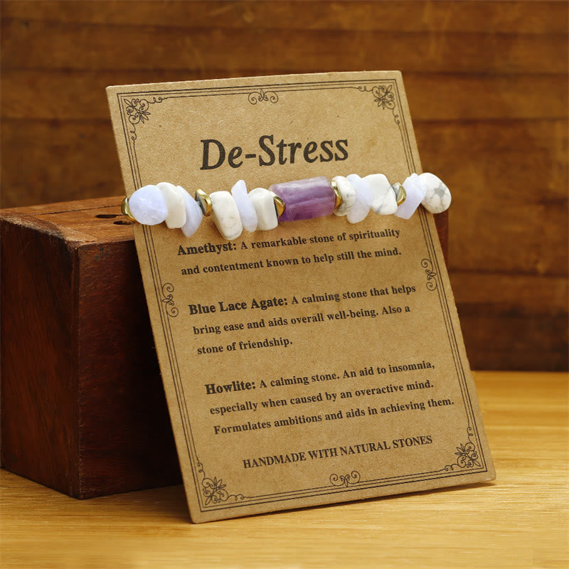 Buddha Stones De-Stress Amethyst Blue Lace Agate Howlite Healing Bracelet - image 2