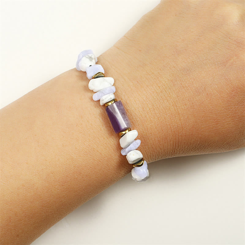 Buddha Stones De-Stress Amethyst Blue Lace Agate Howlite Healing Bracelet - image 8