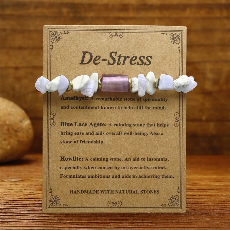 Buddha Stones De-Stress Amethyst Blue Lace Agate Howlite Healing Bracelet - image 1