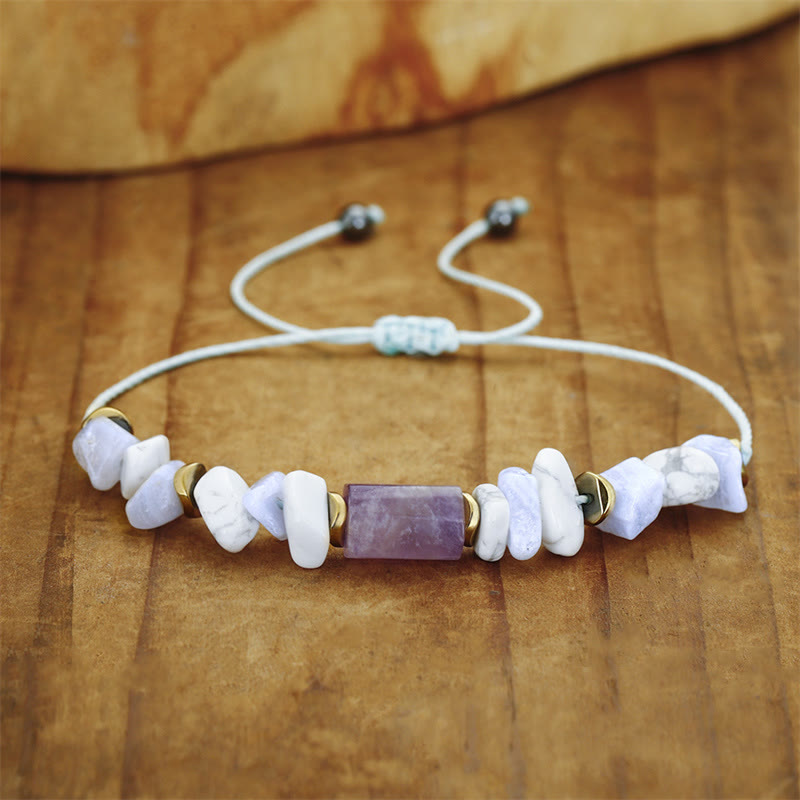 Buddha Stones De-Stress Amethyst Blue Lace Agate Howlite Healing Bracelet - image 4