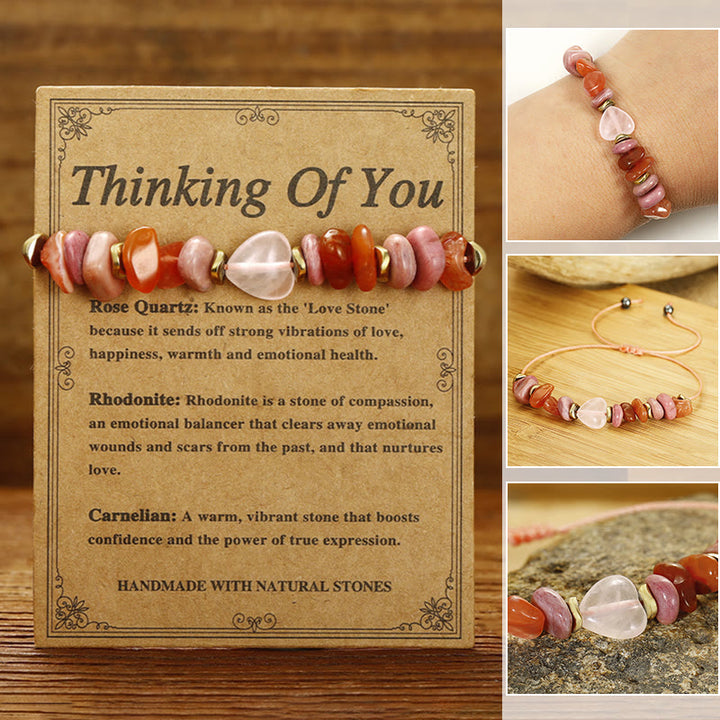 Buddha Stones Thinking Of You Rose Quartz Rhodonite Carnelian Relationships Bracelet - Thinking Of You(Wrist Circumference 14-24cm) - image 0