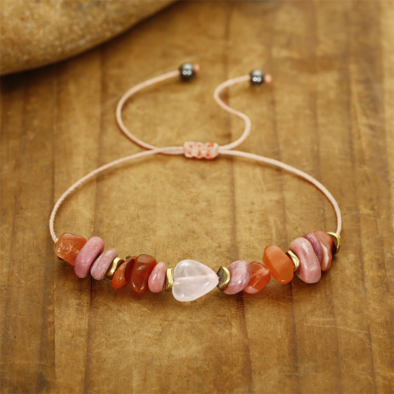 Buddha Stones Thinking Of You Rose Quartz Rhodonite Carnelian Relationships Bracelet - image 8