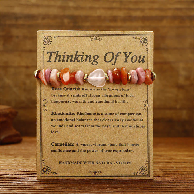 Buddha Stones Thinking Of You Rose Quartz Rhodonite Carnelian Relationships Bracelet - image 1