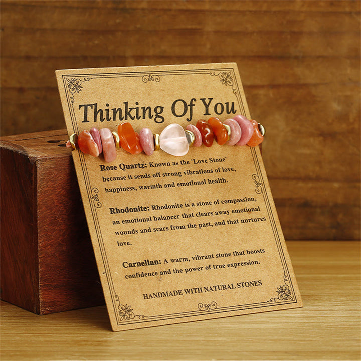 Buddha Stones Thinking Of You Rose Quartz Rhodonite Carnelian Relationships Bracelet - image 2