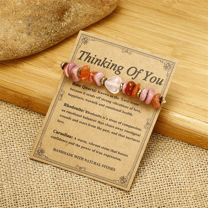 Buddha Stones Thinking Of You Rose Quartz Rhodonite Carnelian Relationships Bracelet - image 3