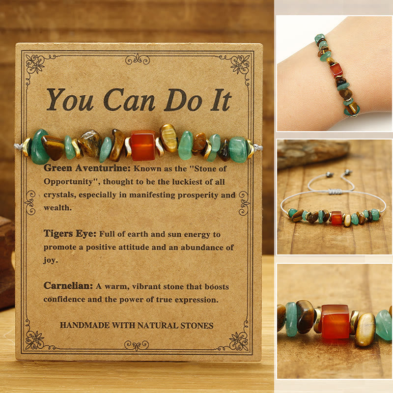 Buddha Stones You Can Do It Green Aventurine Tiger Eye Carnelian Luck Bracelet - You Can Do It(Wrist Circumference 14-24cm) - image 0