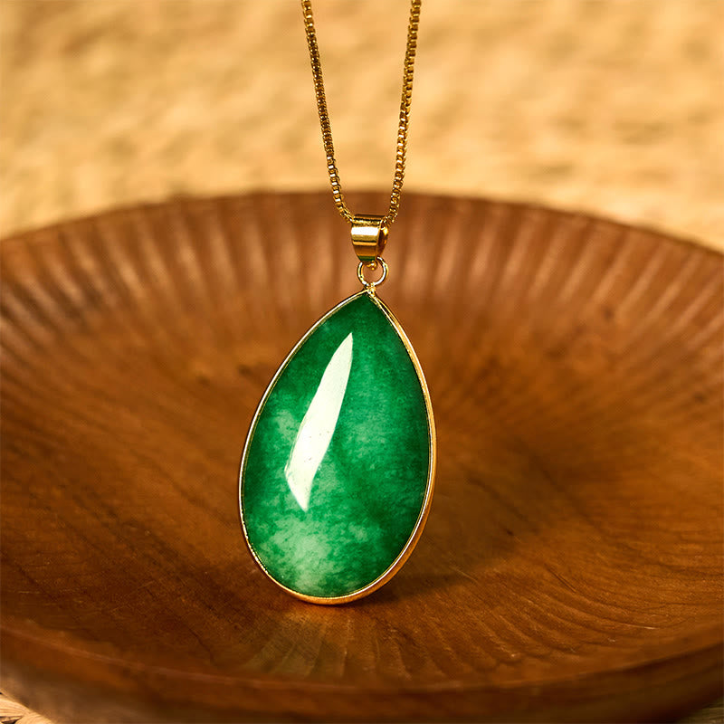 Buddha Stones Green Jade Water Drop Pattern Abundance Necklace Pendant - Jade(Prosperity♥Abundance) - image 0