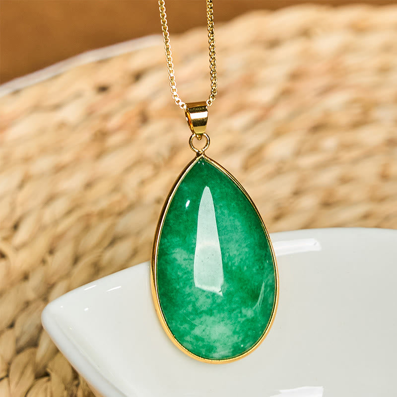 Buddha Stones Green Jade Water Drop Pattern Abundance Necklace Pendant - image 1