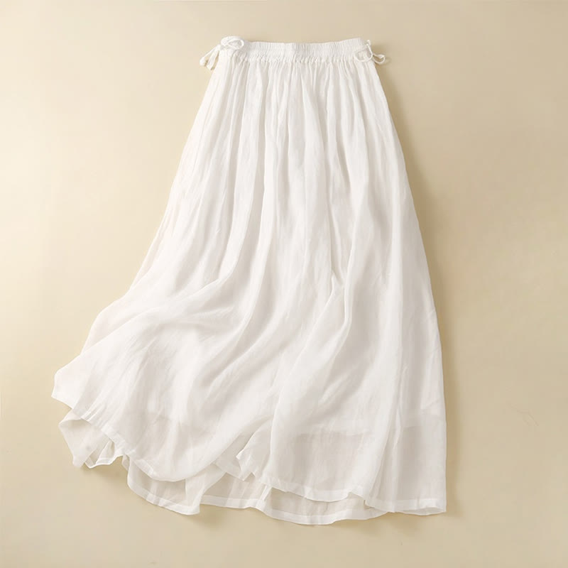 Buddha Stones Plain Lace Up Elastic Waist Women's Skirt With Pockets - White - US8-10，UK/AU12-14，EU40-42 (2XL) - image 10