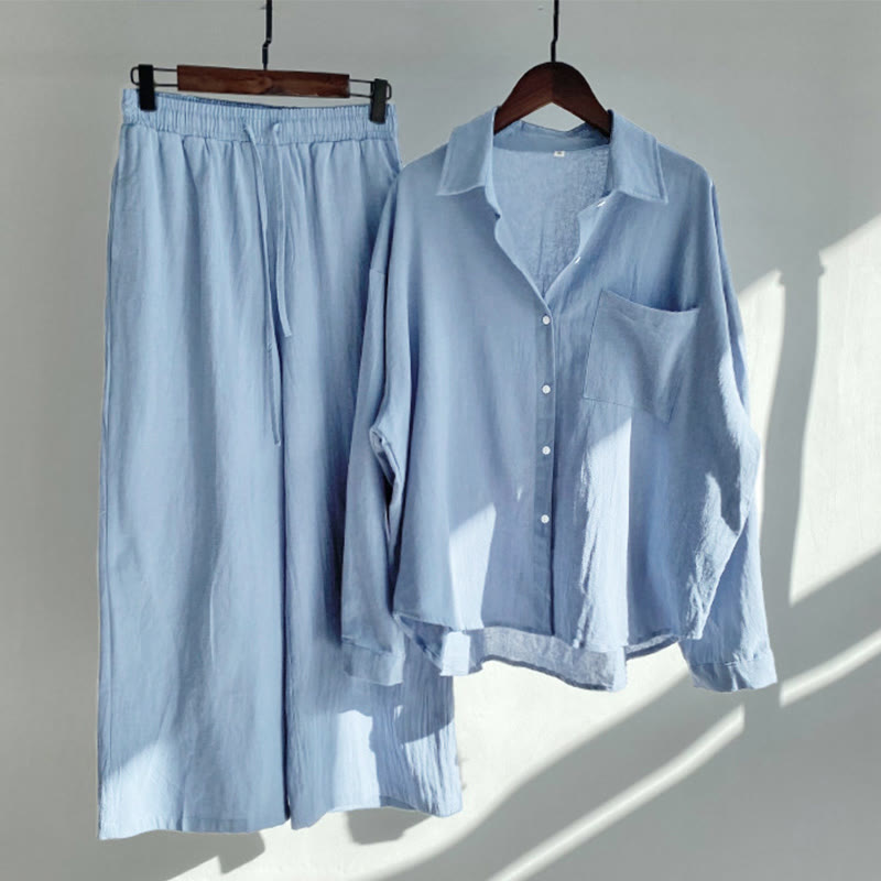 Buddha Stones 2Pcs Long Sleeve Shirt Top With Pockets Drawstring Pants Meditation Cotton Clothing Women's Set - LightSteelBlue - US18，UK/AU22，EU50 (5XL) - image 24