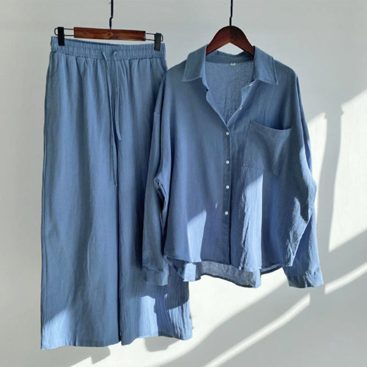 Buddha Stones 2Pcs Long Sleeve Shirt Top With Pockets Drawstring Pants Meditation Cotton Clothing Women's Set - RoyalBlue - US18，UK/AU22，EU50 (5XL) - image 18