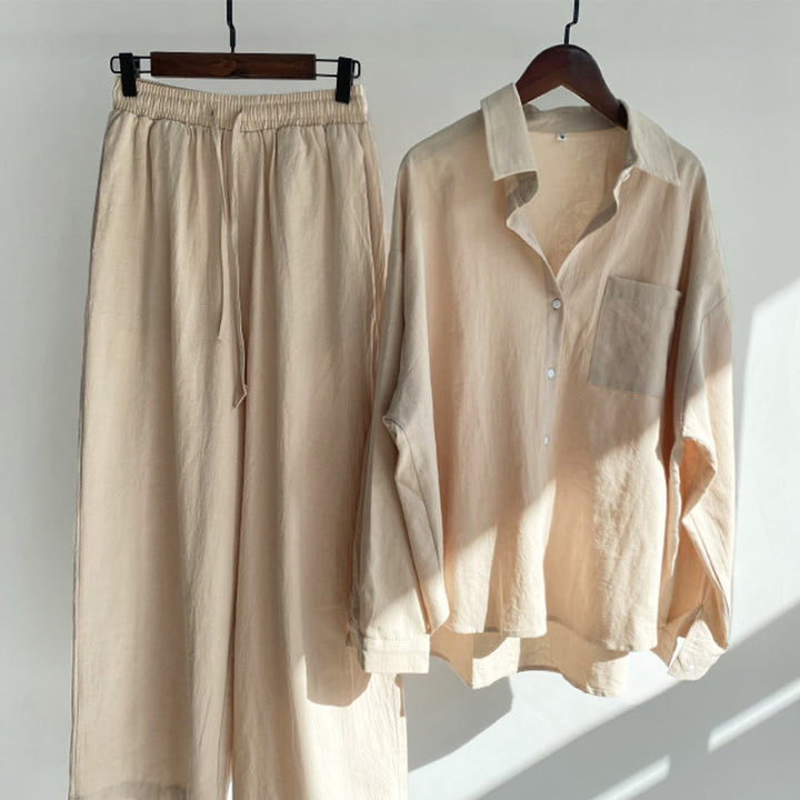 Buddha Stones 2Pcs Long Sleeve Shirt Top With Pockets Drawstring Pants Meditation Cotton Clothing Women's Set - LightGoldenrodYellow - US18，UK/AU22，EU50 (5XL) - image 12
