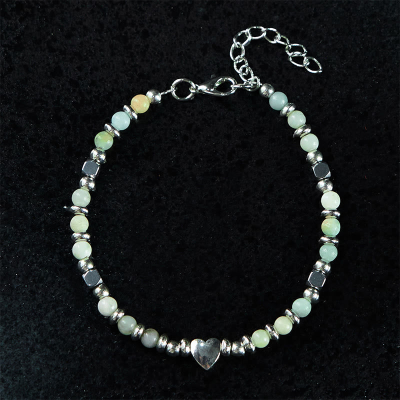 Buddha Stones Natural Stone Amazonite Amethyst Lazurite Rose Quartz Heart Positive Balance Bracelet - image 1