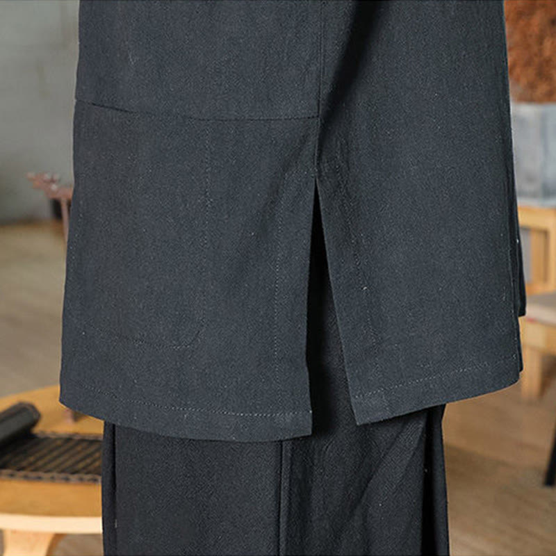 Buddha Stones Frog-Button Chinese Tang Suit Three Quarter Sleeve Cotton Linen Men's Shirt - image 19