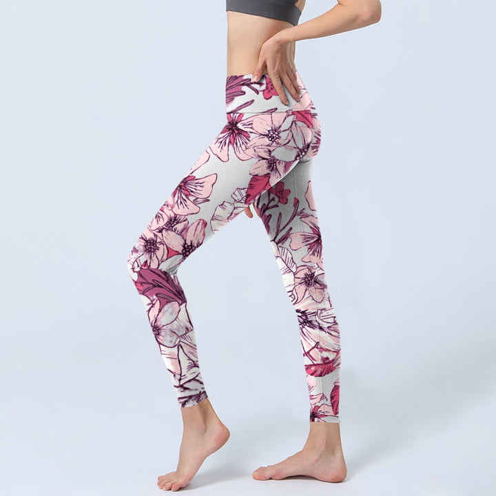 Buddha Stones Pink Rose Red Flowers Print Exercise Leggings Women's Yoga Pants - image 2