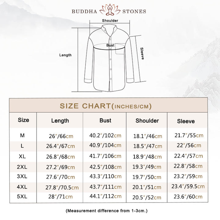 Buddha Stones Men's Long Sleeve Shirt With Pocket Stand Collar Comfort Linen Shirt - image 3