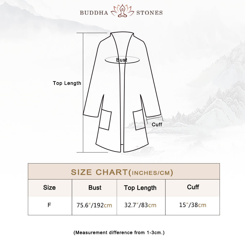 Buddha Stones Plain Design Long Sleeve Coat Zen Meditation Open Front Top Cotton Jacket - image 3