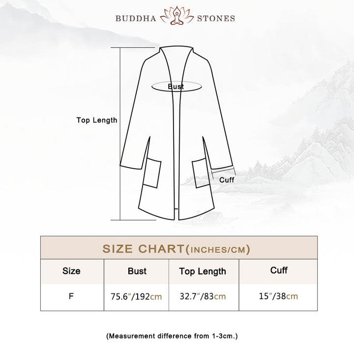 Buddha Stones Plain Design Long Sleeve Coat Zen Meditation Open Front Top Cotton Jacket - image 3