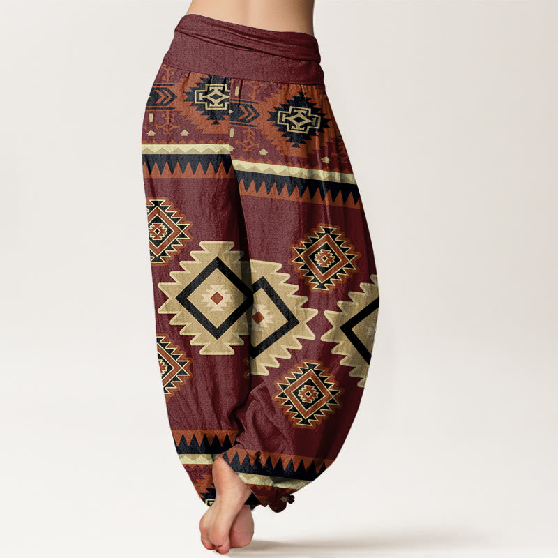 Buddha Stones Cotton Casual Symmetrical Navajo Textile Style Pattern Women's Elastic Waist Harem Pants - image 2