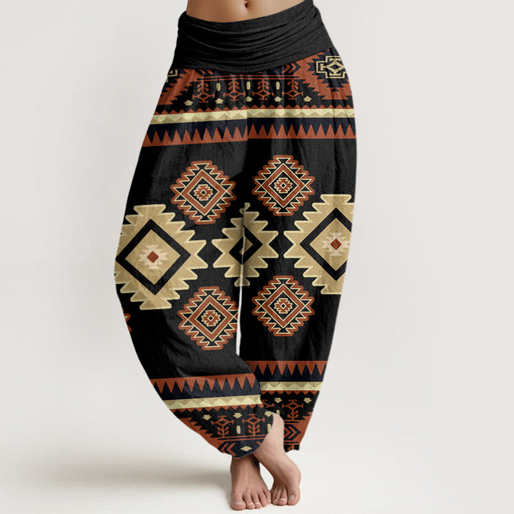 Buddha Stones Cotton Casual Symmetrical Navajo Textile Style Pattern Women's Elastic Waist Harem Pants - Black - US22，UK/AU26，EU54 (6XL) - image 7