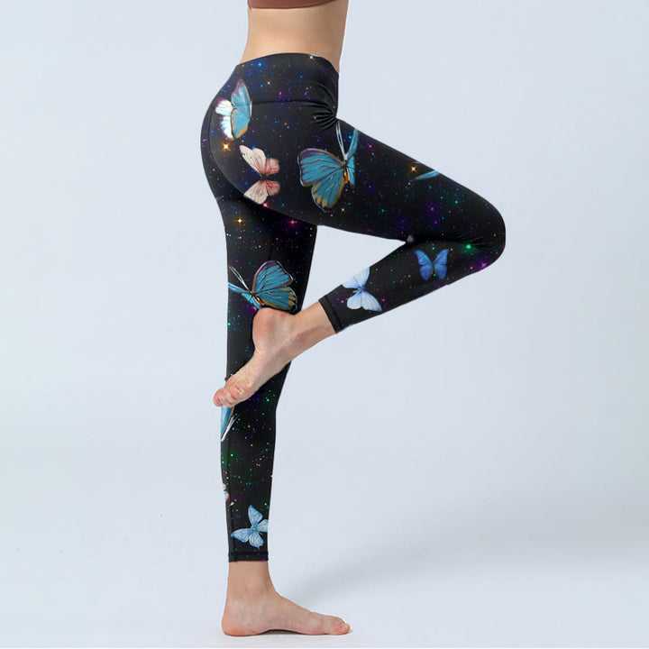 Buddha Stones Butterfly Star Sky Print Exercise Leggings Women's Yoga Pants - image 4