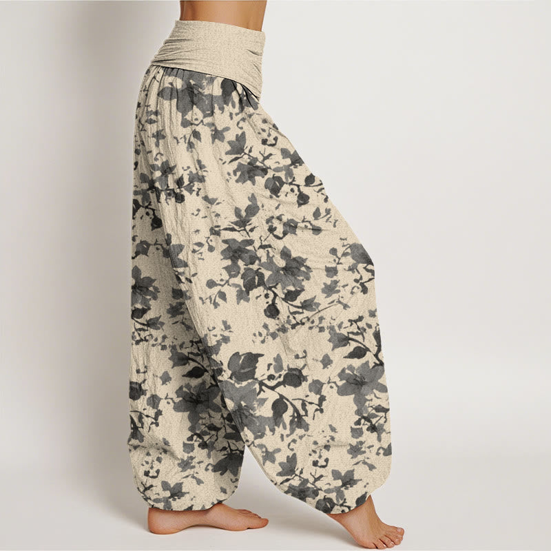 Buddha Stones Cotton Leaves Design Women's Elastic Waist Harem Pants - image 2