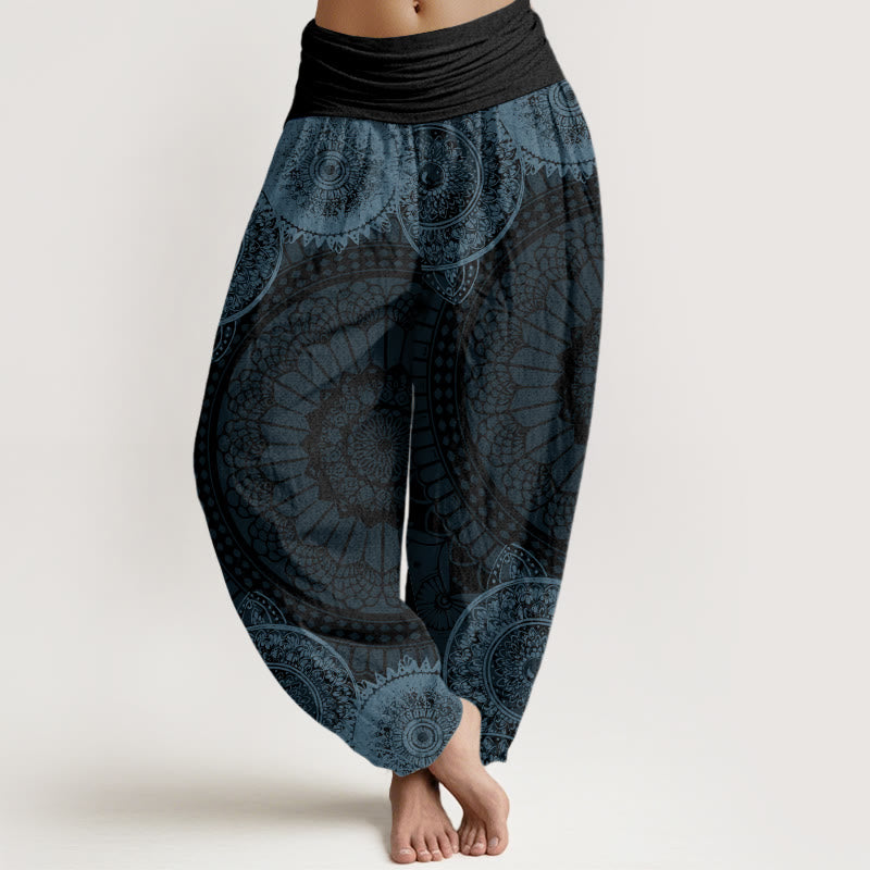 Buddha Stones Cotton Circular Mandala Design Women's Elastic Waist Harem Pants - Gray - US22，UK/AU26，EU54 (6XL) - image 4