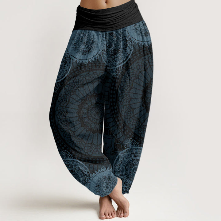 Buddha Stones Cotton Circular Mandala Design Women's Elastic Waist Harem Pants - Gray - US22，UK/AU26，EU54 (6XL) - image 4