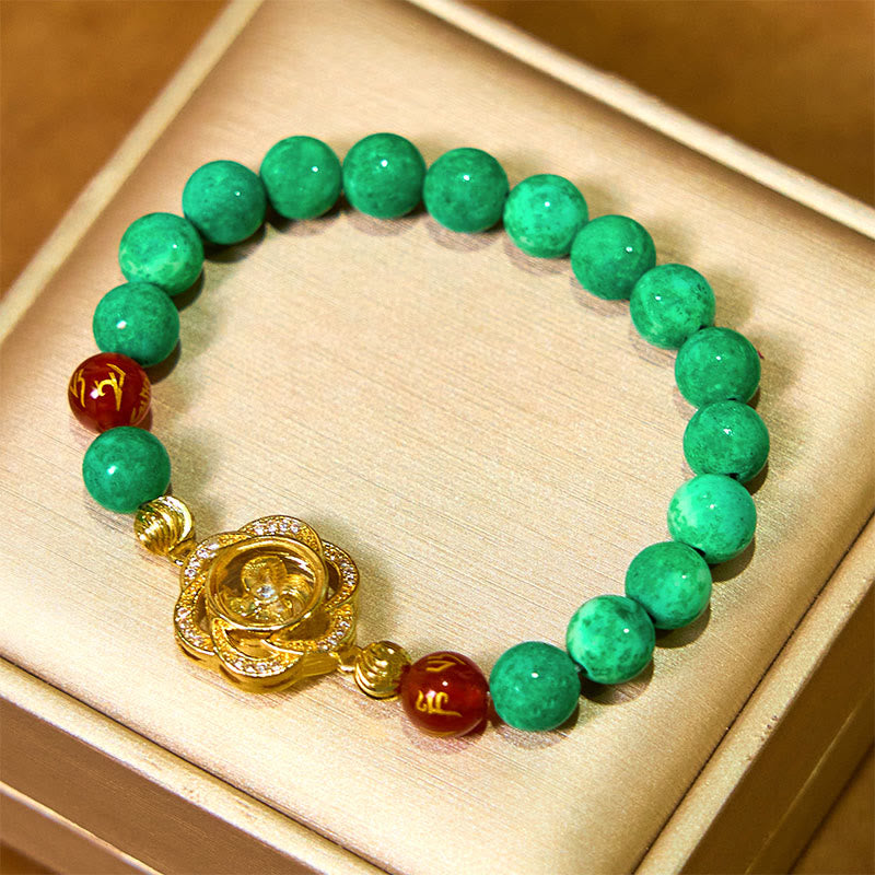 Buddha Stones Natural Jade Om Mani Padme Hum Cyclone Charm Prosperity Bracelet - image 1