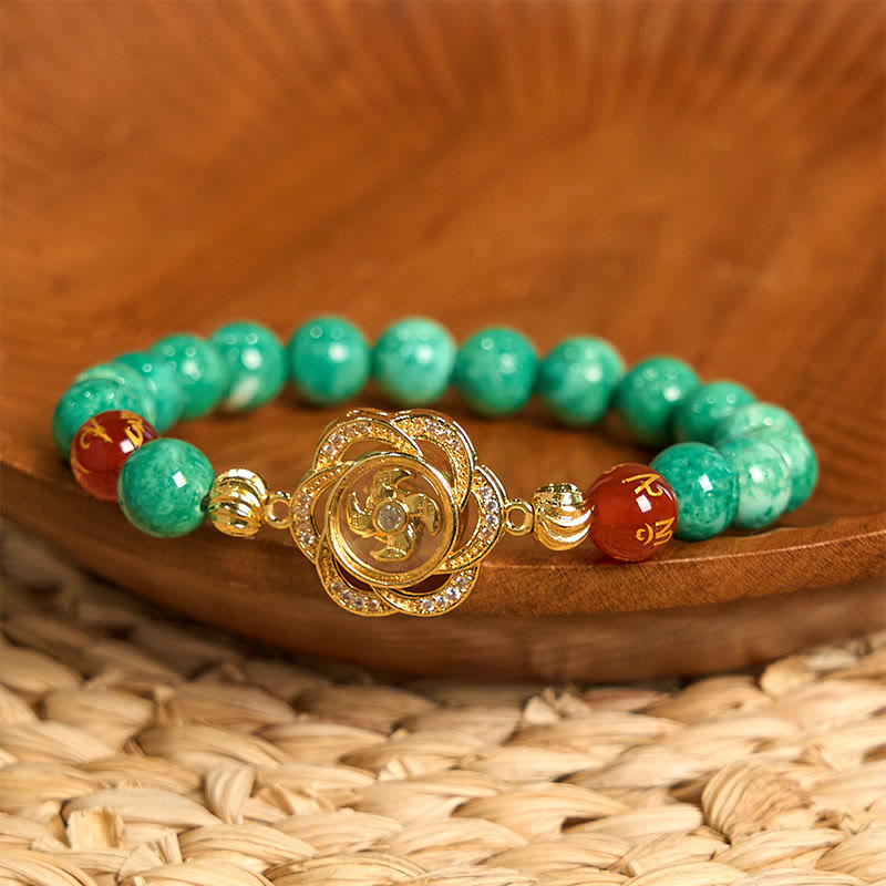 Buddha Stones Natural Jade Om Mani Padme Hum Cyclone Charm Prosperity Bracelet - image 3