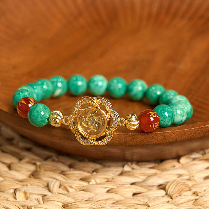 Buddha Stones Natural Jade Om Mani Padme Hum Cyclone Charm Prosperity Bracelet - image 3