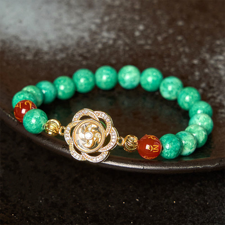 Buddha Stones Natural Jade Om Mani Padme Hum Cyclone Charm Prosperity Bracelet - Jade(Wrist Circumference: 15-17cm) - image 0