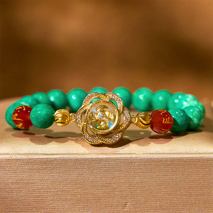 Buddha Stones Natural Jade Om Mani Padme Hum Cyclone Charm Prosperity Bracelet - image 2