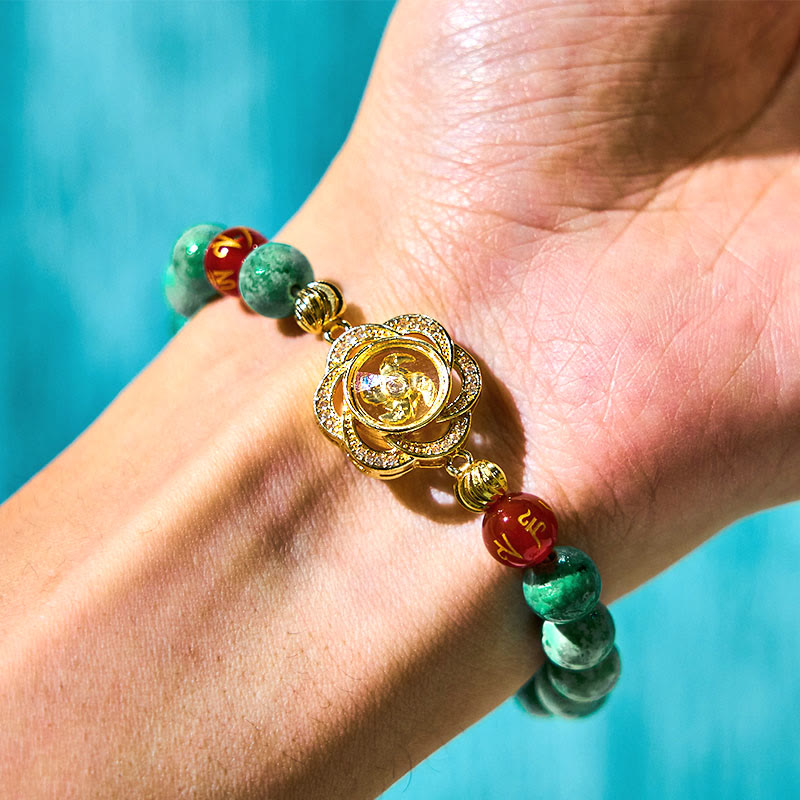 Buddha Stones Natural Jade Om Mani Padme Hum Cyclone Charm Prosperity Bracelet - image 4