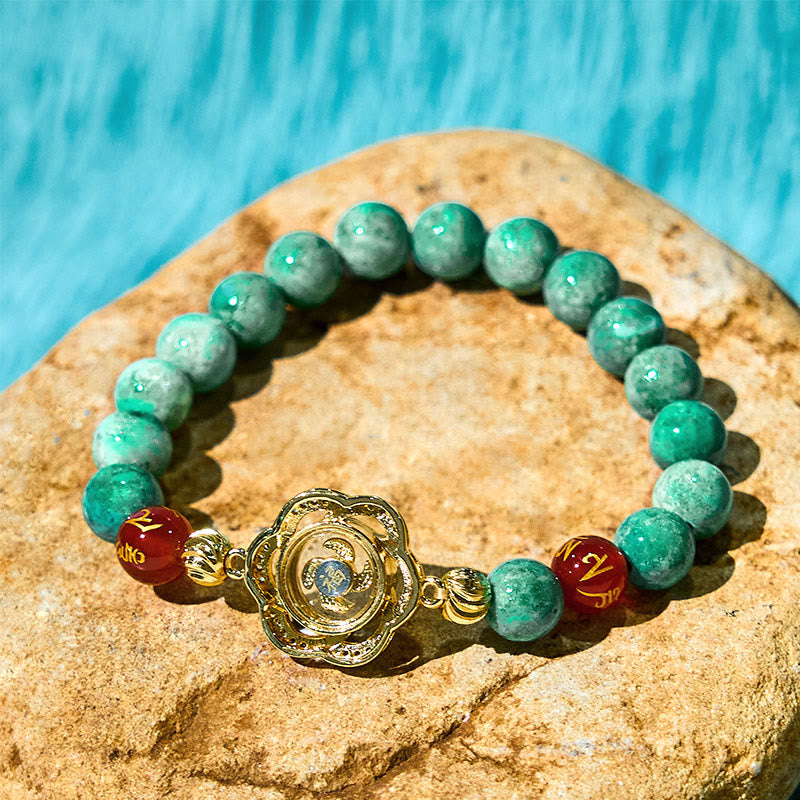 Buddha Stones Natural Jade Om Mani Padme Hum Cyclone Charm Prosperity Bracelet - image 6