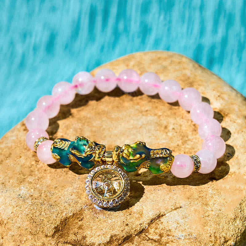 Buddha Stones Pink Crystal Color Change Double PiXiu Cyclone Charm Warmth Bracelet - image 6