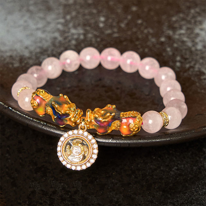 Buddha Stones Pink Crystal Color Change Double PiXiu Cyclone Charm Warmth Bracelet - image 8