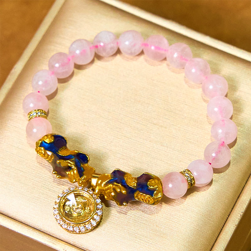Buddha Stones Pink Crystal Color Change Double PiXiu Cyclone Charm Warmth Bracelet - image 1