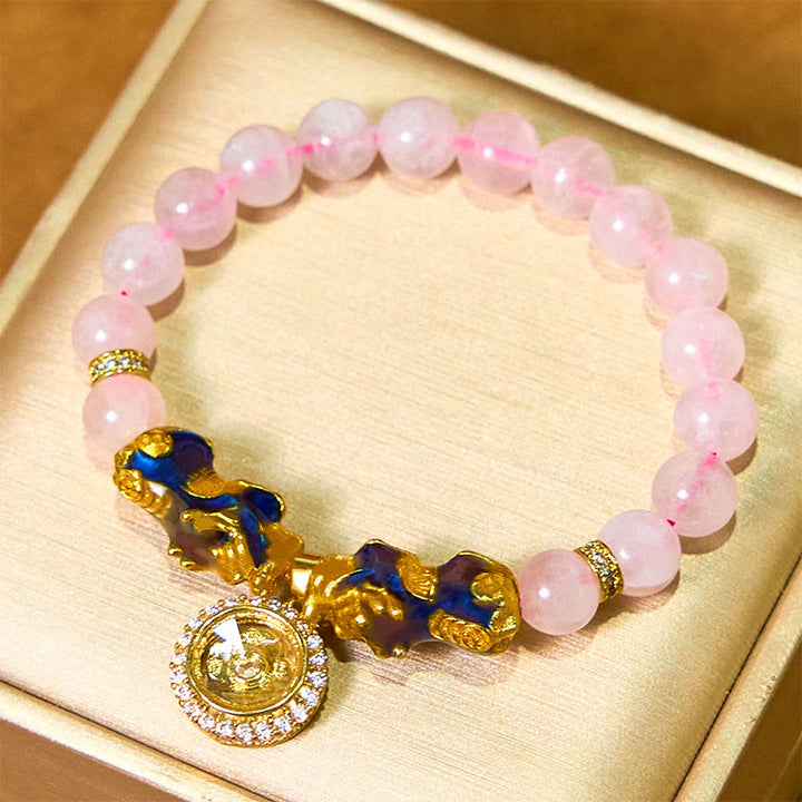 Buddha Stones Pink Crystal Color Change Double PiXiu Cyclone Charm Warmth Bracelet - image 1