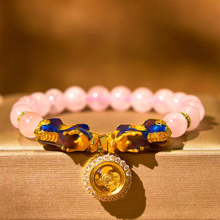 Buddha Stones Pink Crystal Color Change Double PiXiu Cyclone Charm Warmth Bracelet - image 2
