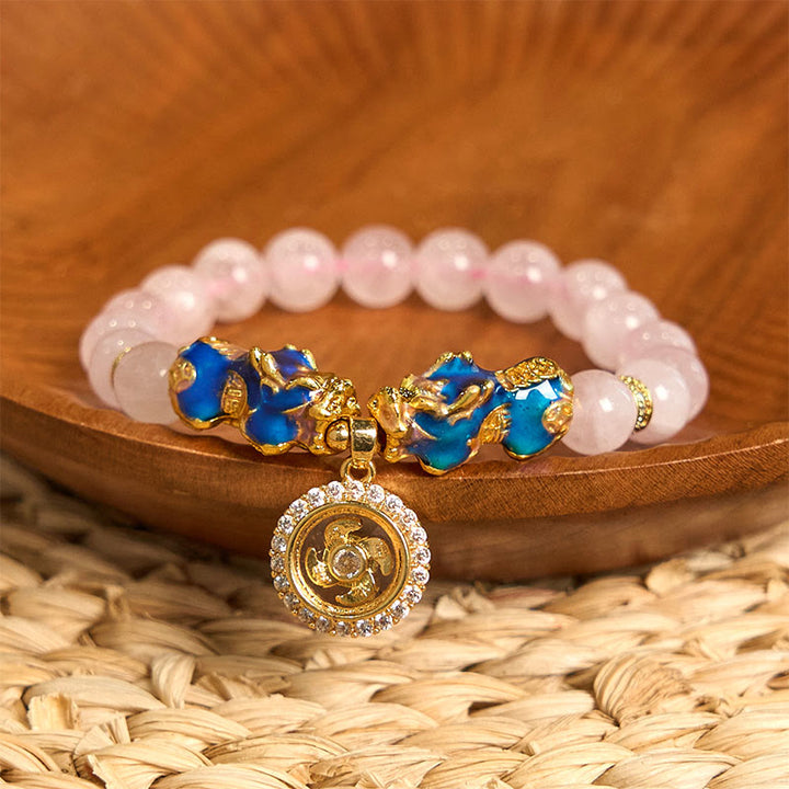 Buddha Stones Pink Crystal Color Change Double PiXiu Cyclone Charm Warmth Bracelet - Pink Crystal Pixiu(Wrist Circumference: 15-17cm) - image 0