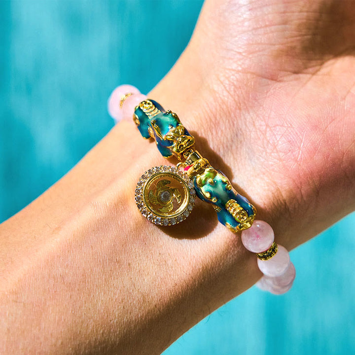 Buddha Stones Pink Crystal Color Change Double PiXiu Cyclone Charm Warmth Bracelet - image 3