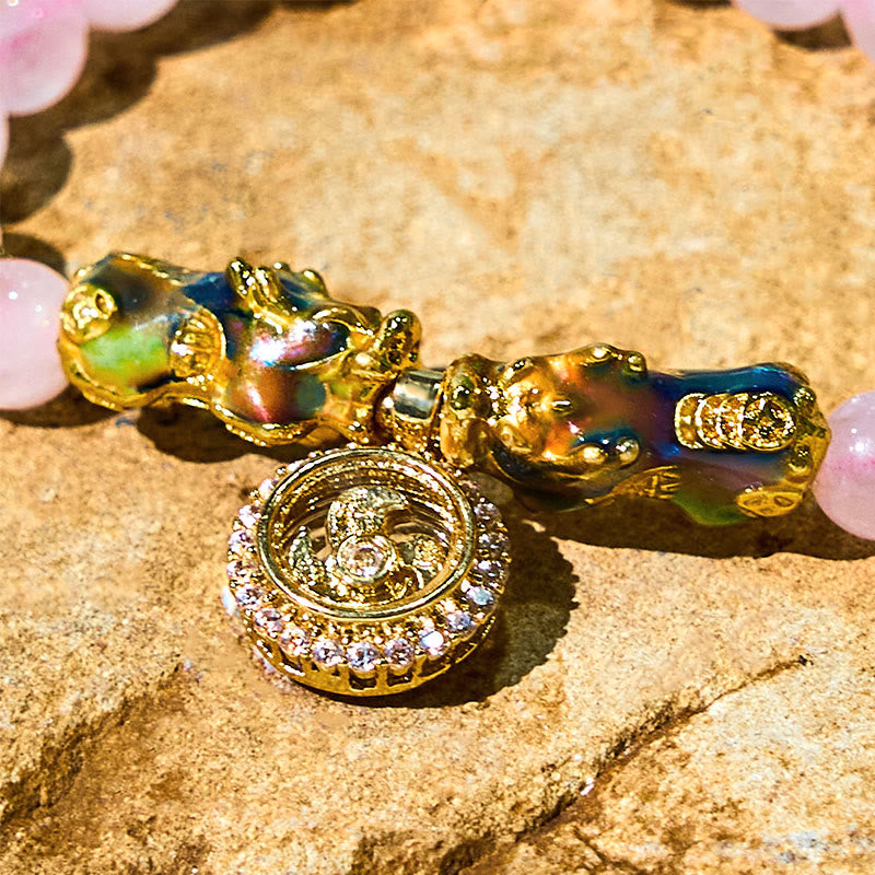 Buddha Stones Pink Crystal Color Change Double PiXiu Cyclone Charm Warmth Bracelet - image 7