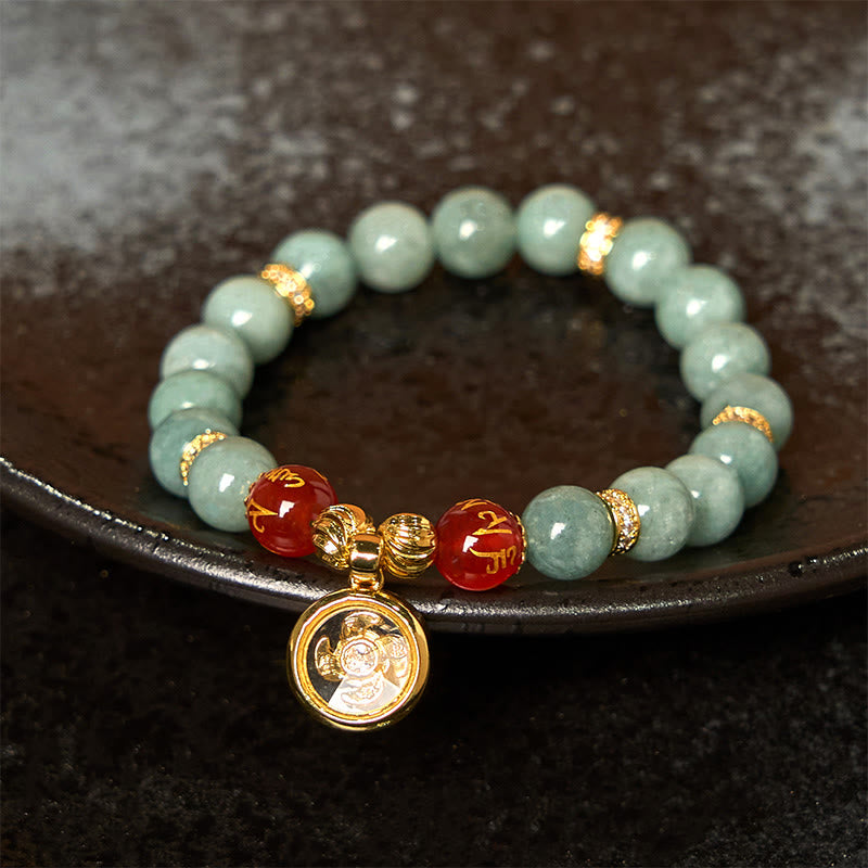 Buddha Stones Natural Green Jade Om Mani Padme Hum Cyclone Charm Luck Bracelet - Jade(Wrist Circumference: 15-17cm) - image 0