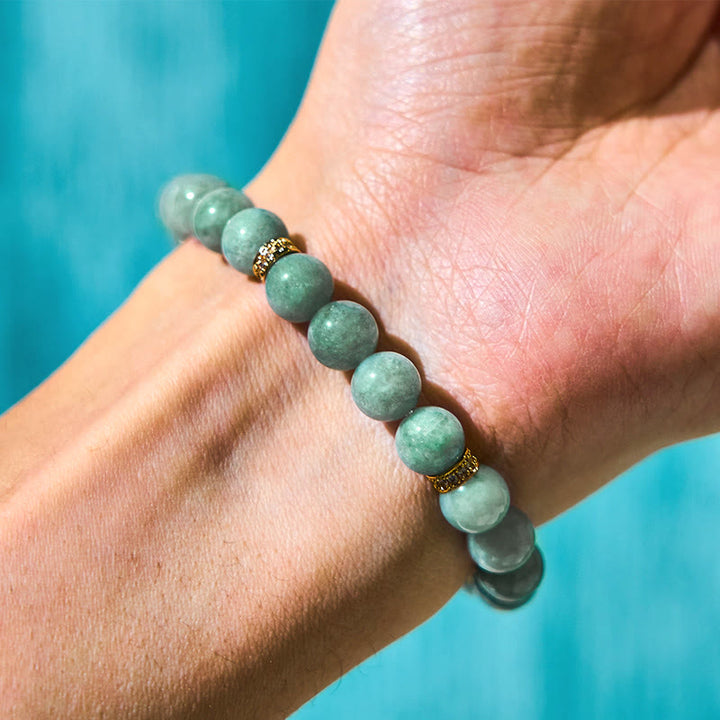 Buddha Stones Natural Green Jade Om Mani Padme Hum Cyclone Charm Luck Bracelet - image 4