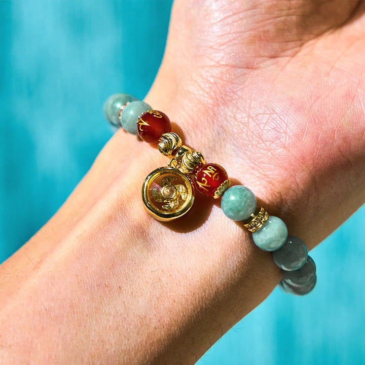 Buddha Stones Natural Green Jade Om Mani Padme Hum Cyclone Charm Luck Bracelet - image 3